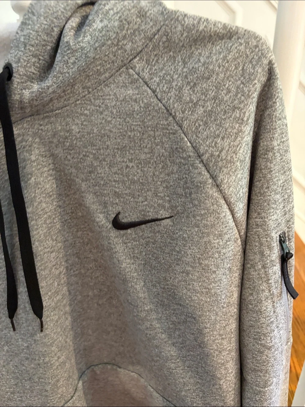 Nike Men’s Grey Hooded Pullover with Black Drawstrings